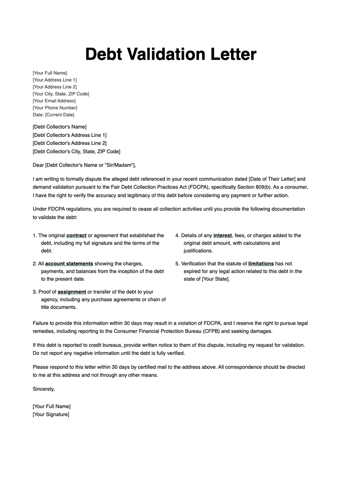 Debt Validation Letter template with green geometric accents_variant_3